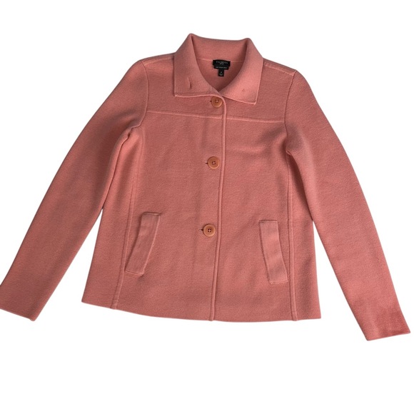 Talbots Coral Pink Merino Wool 2-Button Notched Collar Cardigan Blazer Size P - Picture 4 of 8